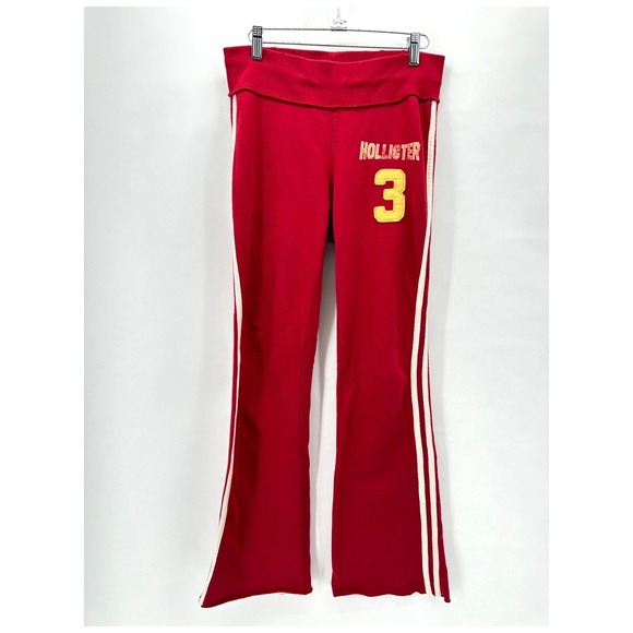 Vintage Hollister Fleece Sweatpants Juniors S Red Flare Leg Stripe 90s Y2K Cozy - Picture 12 of 12